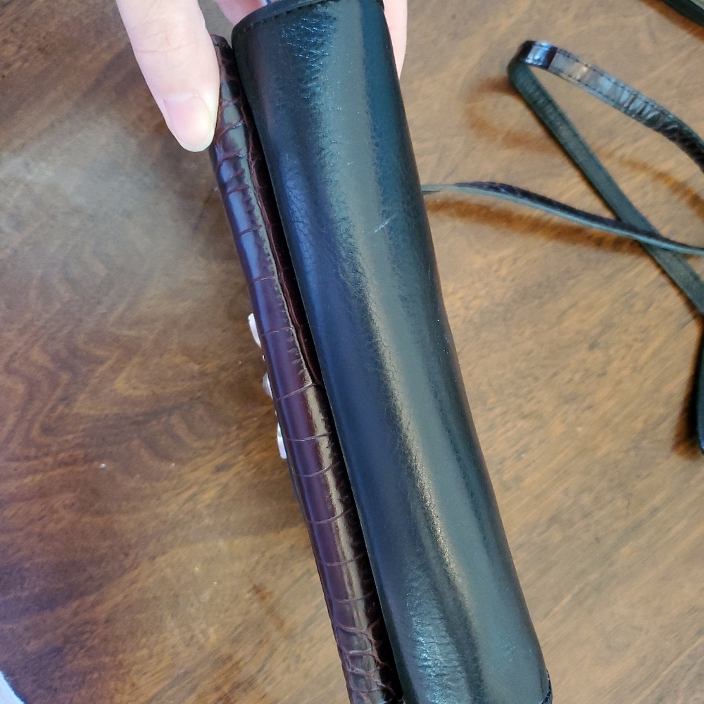 Sold! BRIGHTON Black Leather w/Brown Croc Mini Purse Crossbody Organizer Handbag - Picture 5 of 10